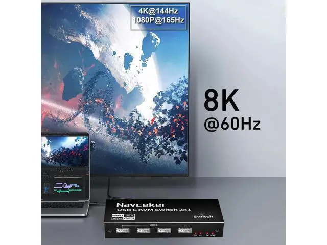Alt view image 4 of 6 - Thunderbolt 4 USB C KVM Switch 4K 144Hz USB KVM Switch USB 8K 60Hz KVM Switcher for 2 Computer Macbook 1 HDMI Monitor