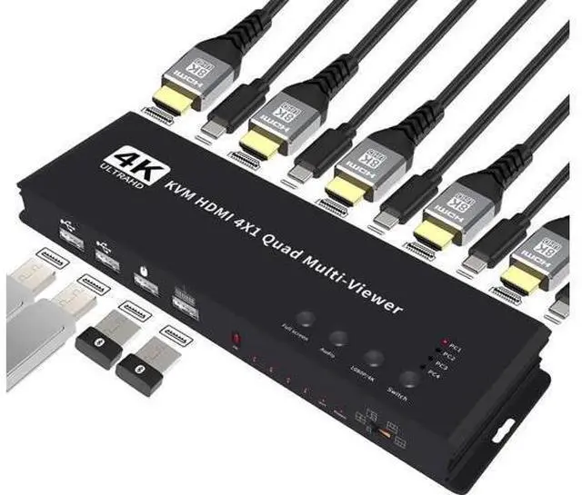 Main image of 4K HDMI KVM Switch 4x1 Quad Multi Viewer 4 in 1 Out KVM HDMI Processor Screen Multiviewer Seamless for 4 PC Share Mouse Keyboard