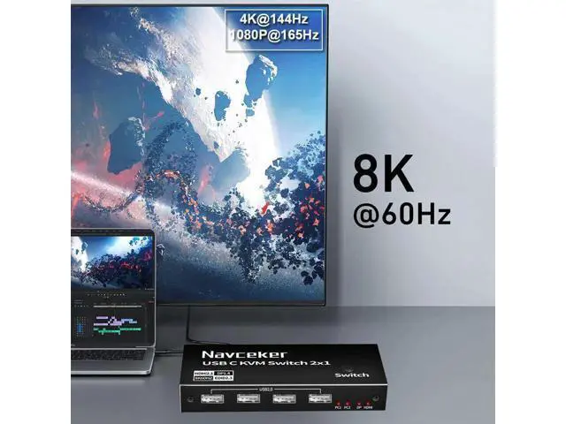 Alt view image 2 of 6 - Thunderbolt 4 USB C KVM Switch 4K 144Hz USB KVM Switch USB 8K 60Hz KVM Switcher for 2 Computer Macbook 1 HDMI Monitor