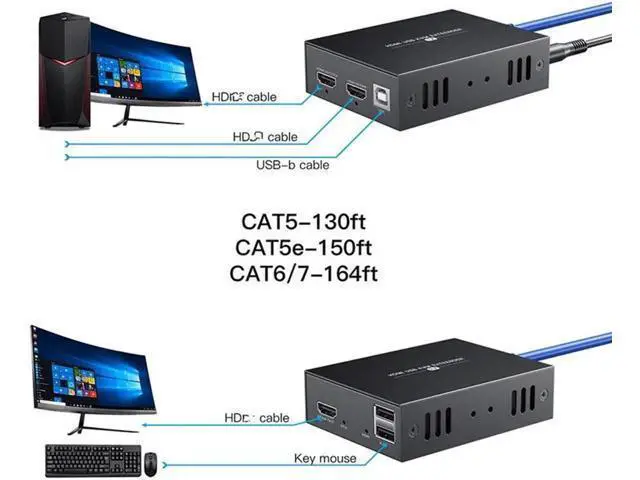Alt view image 4 of 6 - 150M IP HDMI-compatible KVM Extender IP UTP/STP Cat5e/6 RJ45 Ethernet Cable 1080P 60Hz HDMI-compatible USB Extender Network