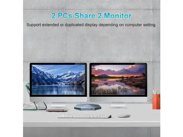 Alt view image 3 of 7 - Monitor HDMI 2.0 KVM Switch 2 Port Extended Display 4K @60Hz, USB KVM Switch HDMI 2 in 2 Out with Audio Microphone Output and 3 USB 2.0 Hub, 2 HDMI Monitors 2 Computers Switch, with 2 USB Cables