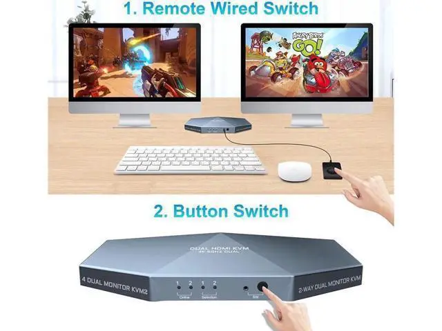 Alt view image 7 of 7 - Monitor HDMI 2.0 KVM Switch 2 Port Extended Display 4K @60Hz, USB KVM Switch HDMI 2 in 2 Out with Audio Microphone Output and 3 USB 2.0 Hub, 2 HDMI Monitors 2 Computers Switch, with 2 USB Cables