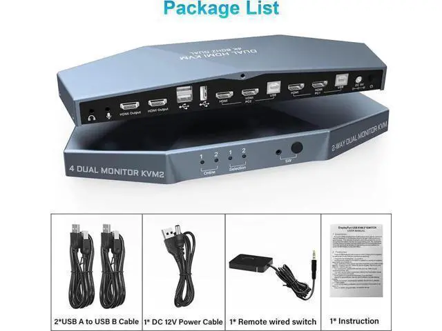 Alt view image 5 of 7 - Monitor HDMI 2.0 KVM Switch 2 Port Extended Display 4K @60Hz, USB KVM Switch HDMI 2 in 2 Out with Audio Microphone Output and 3 USB 2.0 Hub, 2 HDMI Monitors 2 Computers Switch, with 2 USB Cables