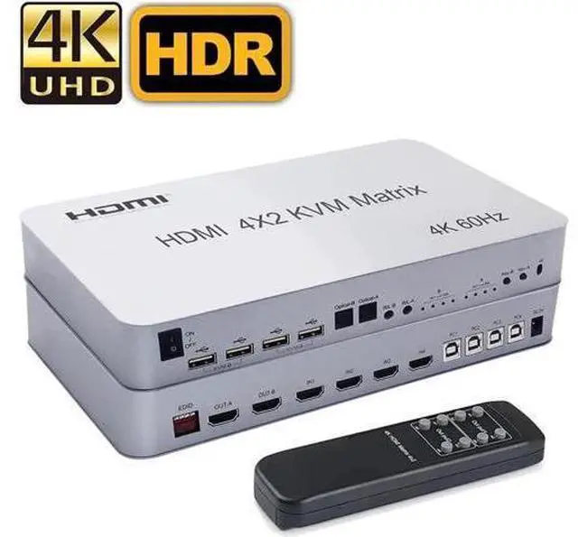 Main image of 4K 60Hz Matrix HDMI KVM Switch 4x2 4 In 2 Out KVM Switcher Dual Monitor 4 Port KVM Switch Matrix Switcher HDMI USB PC 4 Computer