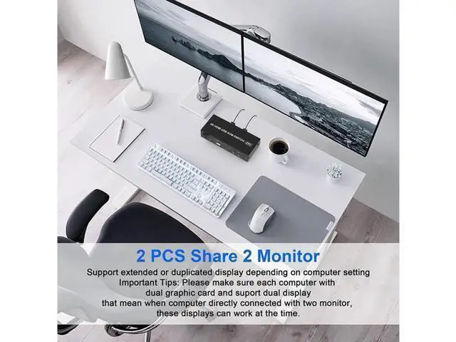 Alt view image 2 of 7 - KVM Switch Dual Monitors 2 Computers, 4K@60Hz Extended Display 2 Ports HDMI KVM Switch 2 Monitors 2 Computers with 3 USB Ports and Audio Microphone Port, PC Monitor Keyboard Mouse Switcher