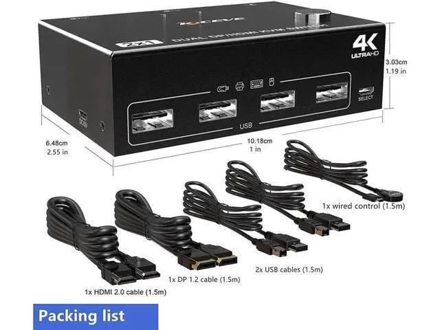 Alt view image 7 of 7 - 2 Port Dual Monitor DP + HDMI KVM Switch 2 Computer 2 Monitors, DisplayPort HDMI USB KVM Switcher, Supports 4K @60Hz for 2 computers sharing keyboard, mouse and monitor, with Wired Controller Cable