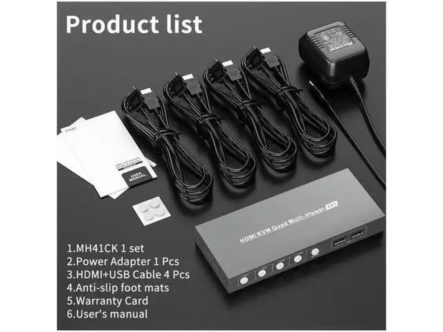 Alt view image 2 of 7 - Switch Multiviewer 4x1,4K@30Hz HDMI Multiviewer Switch, HDMI Quad Multiviewer Seamless Switch 4 in 1 Out, HDMI KVM Switch with 2 USB and Audio Ports,Support Mouse Sliding Switch Control