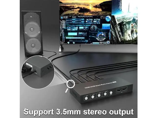 Alt view image 4 of 7 - Switch Multiviewer 4x1,4K@30Hz HDMI Multiviewer Switch, HDMI Quad Multiviewer Seamless Switch 4 in 1 Out, HDMI KVM Switch with 2 USB and Audio Ports,Support Mouse Sliding Switch Control