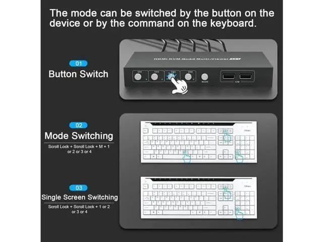 Alt view image 3 of 7 - Switch Multiviewer 4x1,4K@30Hz HDMI Multiviewer Switch, HDMI Quad Multiviewer Seamless Switch 4 in 1 Out, HDMI KVM Switch with 2 USB and Audio Ports,Support Mouse Sliding Switch Control