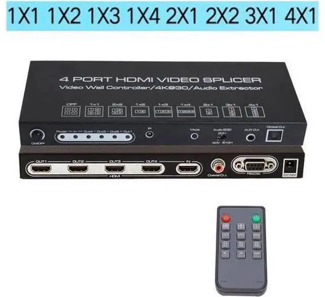 Main image of Video Wall Controller Splicer, 4K @30Hz 4 Port HDMI Multimedia Interface Switcher, IR RS232 2X2 TV 4K 1x2 1x3 1x4 Processor SPDIF 3.5mm Out Audio HDMI Video Splicer Splitter Switch