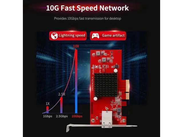 Alt view image 5 of 5 - 10Gb PCI-E Network Card AQC107 Chipset 2.5G/5G/10G PCIE-X4 Network adapter Fast Transmission Dongle for windows Linux