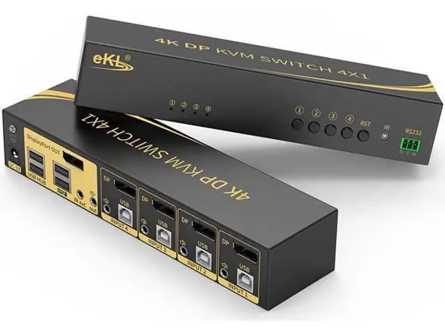 Alt view image 4 of 7 - KVM Switch, Displayport 4 Port DP 1.2 4x1 Supports 4K @60Hz 4:4:4 hotkey Switching Keyboard Mouse Audio with USB 2.0 Control up to 4 PCs