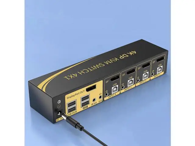 Alt view image 7 of 7 - KVM Switch, Displayport 4 Port DP 1.2 4x1 Supports 4K @60Hz 4:4:4 hotkey Switching Keyboard Mouse Audio with USB 2.0 Control up to 4 PCs