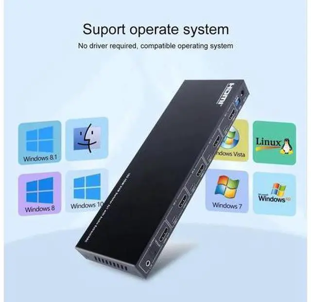 Alt view image 2 of 6 - 18G HDMI KVM Switcher 4 in 4 out USB 2.0 Output Ports Support Smart EDID Management and ARC Power Off Memory Function