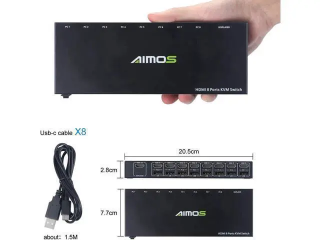 Alt view image 3 of 6 - HDMI KVM Switch, 8 in 1 Out Switch Active Monitor Mouse Keyboard HDMI Switcher 4K @ 30Hz for Laptop, PC, PS4, Xbox