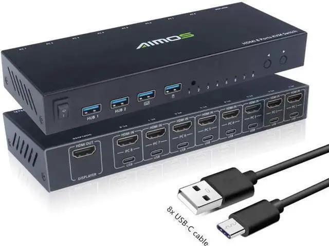 Main image of HDMI KVM Switch, 8 in 1 Out Switch Active Monitor Mouse Keyboard HDMI Switcher 4K @ 30Hz for Laptop, PC, PS4, Xbox