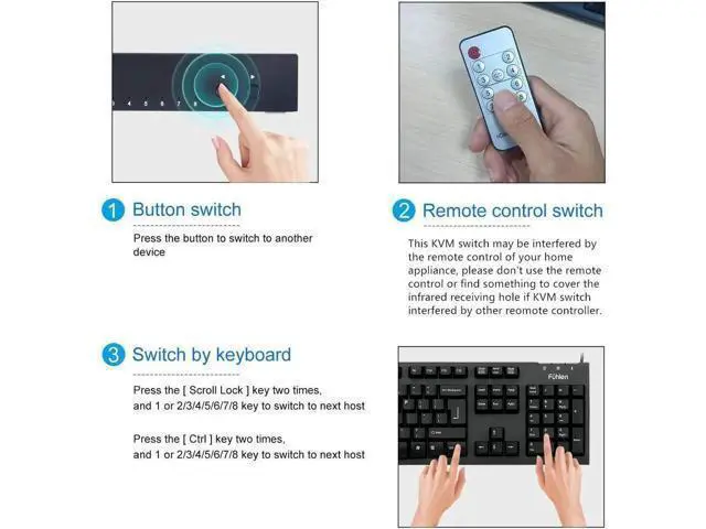 Alt view image 6 of 6 - HDMI KVM Switch, 8 in 1 Out Switch Active Monitor Mouse Keyboard HDMI Switcher 4K @ 30Hz for Laptop, PC, PS4, Xbox