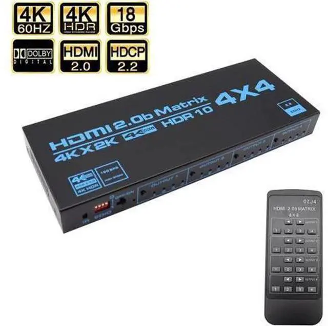 Main image of 4K HDR 4x4 HDMI-compatible Matrix Switch HDCP 2.2 Switcher Splitter 4 In 4 Out Box with EDID Extractor and IR Remote Control