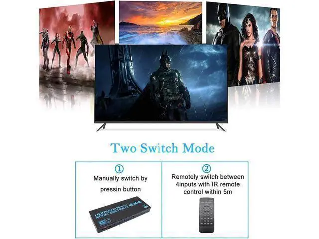 Alt view image 2 of 6 - 4K HDR 4x4 HDMI-compatible Matrix Switch HDCP 2.2 Switcher Splitter 4 In 4 Out Box with EDID Extractor and IR Remote Control