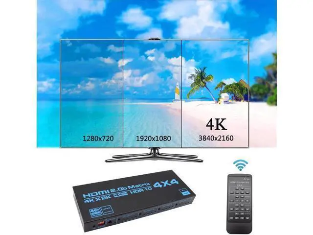 Alt view image 3 of 6 - 4K HDR 4x4 HDMI-compatible Matrix Switch HDCP 2.2 Switcher Splitter 4 In 4 Out Box with EDID Extractor and IR Remote Control