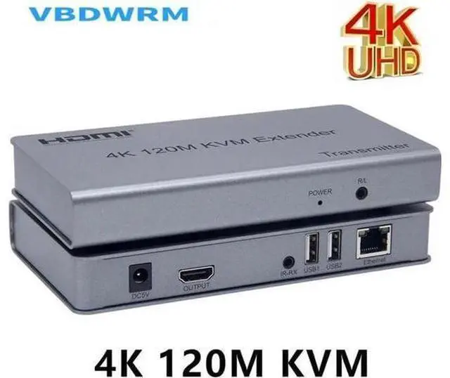 Main image of 4K 120M HDMI KVM Extender over Cat5e/6 cable HDMI USB Ethernet Extender Transmit with Loop out IR Control Support Mouse Keyboard