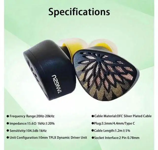 Alt view image 2 of 6 - YUXUANJI Earphones,10mm TPLX Dynamic Drive Wired Earbuds,in Ear Monitor Headphones,iems Ear Buds Wired for Gaming (4.4mm, Black)