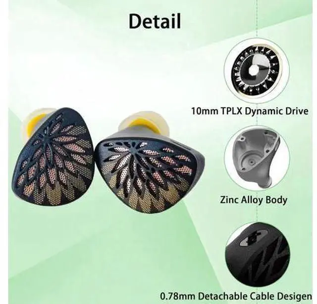 Alt view image 3 of 6 - YUXUANJI Earphones,10mm TPLX Dynamic Drive Wired Earbuds,in Ear Monitor Headphones,iems Ear Buds Wired for Gaming (4.4mm, Black)