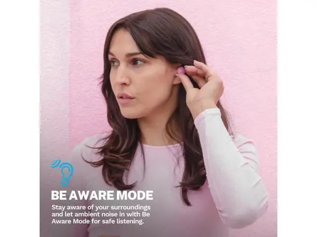 Alt view image 3 of 7 - JLab Go Pop+ True Wireless Earbuds, Pink, Bluetooth, IPX4, Be Aware Mode, Customize Sound, Controls