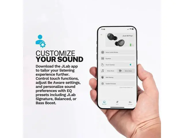 Alt view image 6 of 7 - JLab Go Pop+ True Wireless Earbuds, Pink, Bluetooth, IPX4, Be Aware Mode, Customize Sound, Controls