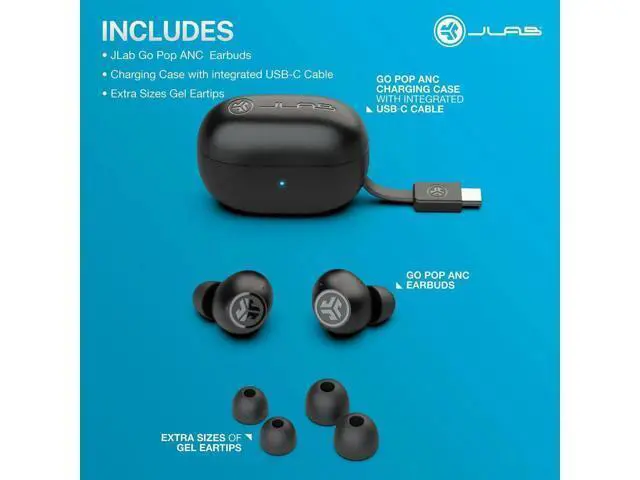 Alt view image 5 of 7 - JLab GO Pop Active Noise Cancelling True Wireless Earbuds, Charging Case, Teal Black