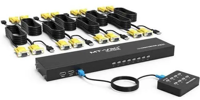 Main image of Switch 8 Port KVM Switch VGA USB+8 Cables 2 in1 & Wired Extended Selector, MT-VIKI 8x1 Rackmount KVM VGA Switch