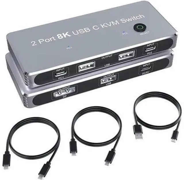 Main image of USB C Type-C KVM Switch, 8K USB C KVM Switches 2 Ports USB Type-C for 2 Computers Share One 8K @60Hz HD Monitor, Switch Selector with 3 USB Supported Wireless Devices Keyboard Mouse Printer Scanner