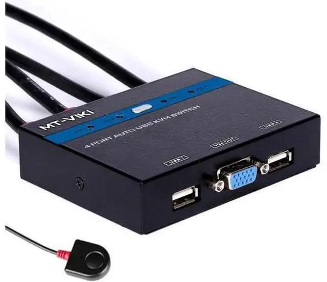 Main image of 4 Port Auto Smart USB VGA KVM Switch with Wired Remote Extension Switcher Panel High Resolution PC Selector Hotkey 481KL