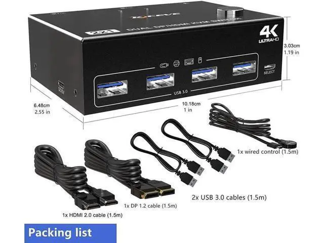 Alt view image 6 of 7 - Monitor Displayport HDMI USB 3.0 KVM Switch 2 Computer 2 Monitors, DP HDMI KVM Switcher Supports 4K @60Hz for 2 Computers Share Keyboard, 4 USB 3.0 Ports, Wired Remote and 4 Cables Included