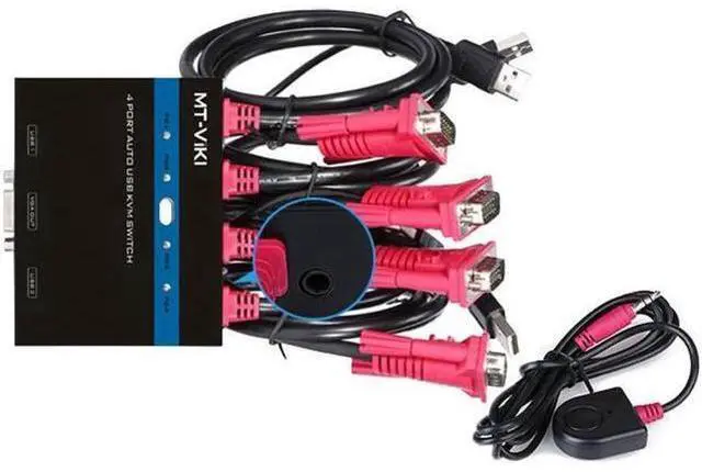 Alt view image 4 of 5 - 4 Port Auto Smart USB VGA KVM Switch with Wired Remote Extension Switcher Panel High Resolution PC Selector Hotkey 481KL
