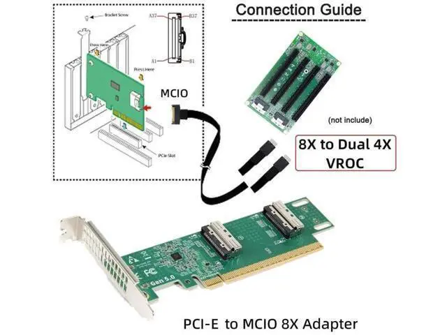Alt view image 3 of 7 - Aomoproing Dual Port PCI-E X16 to PCI-E 5.0 MCIO 8i 74Pin SFF-TA-1016 Adapter Mini Cool Edge IO Female PCI Expansion Card Adapter