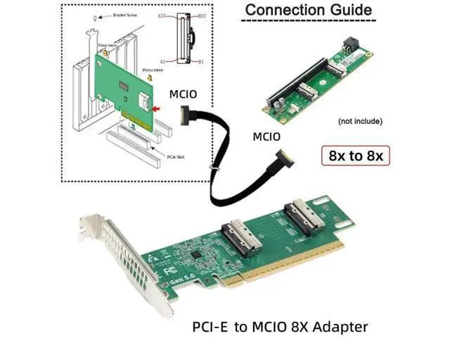 Alt view image 2 of 7 - Aomoproing Dual Port PCI-E X16 to PCI-E 5.0 MCIO 8i 74Pin SFF-TA-1016 Adapter Mini Cool Edge IO Female PCI Expansion Card Adapter