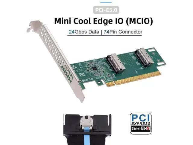 Alt view image 7 of 7 - Aomoproing Dual Port PCI-E X16 to PCI-E 5.0 MCIO 8i 74Pin SFF-TA-1016 Adapter Mini Cool Edge IO Female PCI Expansion Card Adapter