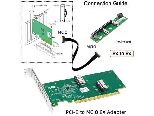 Alt view image 6 of 7 - Aomoproing 2 Port PCI-E X16 to PCI-E 5.0 MCIO 8i 74Pin SFF-TA-1016 Adapter Mini Cool Edge IO Female PCI Expansion Card Adapter