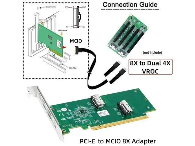 Alt view image 7 of 7 - Aomoproing 2 Port PCI-E X16 to PCI-E 5.0 MCIO 8i 74Pin SFF-TA-1016 Adapter Mini Cool Edge IO Female PCI Expansion Card Adapter