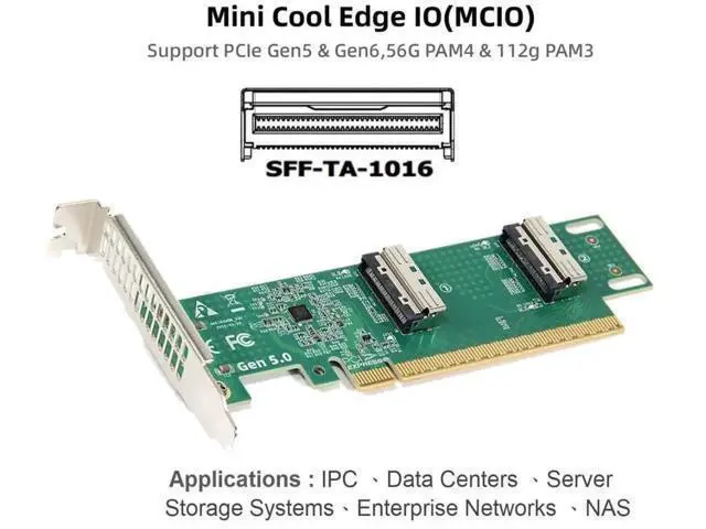 Alt view image 6 of 7 - Aomoproing Dual Port PCI-E X16 to PCI-E 5.0 MCIO 8i 74Pin SFF-TA-1016 Adapter Mini Cool Edge IO Female PCI Expansion Card Adapter