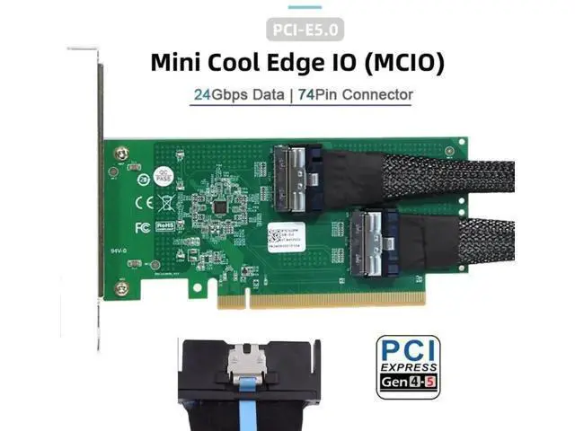 Alt view image 3 of 7 - Aomoproing 2 Port PCI-E X16 to PCI-E 5.0 MCIO 8i 74Pin SFF-TA-1016 Adapter Mini Cool Edge IO Female PCI Expansion Card Adapter