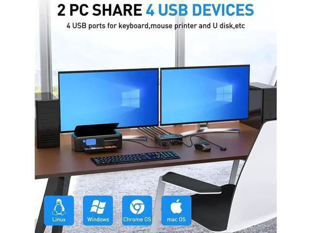 Alt view image 4 of 7 - 2 Port DP KVM Switch Dual Monitor DisplayPort 1.4 8K @30Hz 4K @144Hz 2 in 2 Out, DP1.4 KVM Switch and 4 USB HUBs for 2 Computers, Backward Compatible DP1.2 with DP+USB Cables and Wired Controller