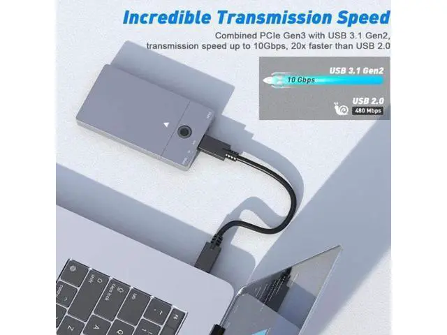Alt view image 2 of 4 - Aomoproing Rocketek M2 SSD Case NVME Enclosure Offline Clone/Duplicator Function M.2 to USB Type C 3.1 for NGFF PCIE M/B&M Key Box,US plug