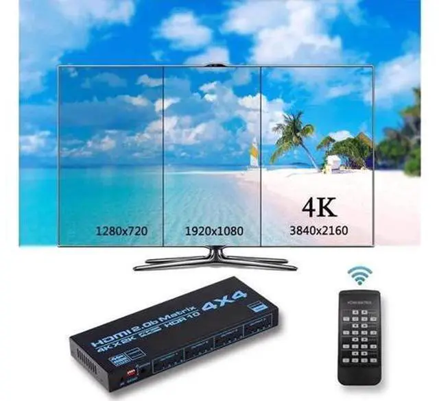 Main image of Matrix 4X4, 4K UHD HDMI 4 In 4 Out Matrix HDMI 2.0 Matrix Switcher 4x4 Ports 4K @60Hz Support 4K Dolby Vision HDR HDCP 2.2 Support Remote Control