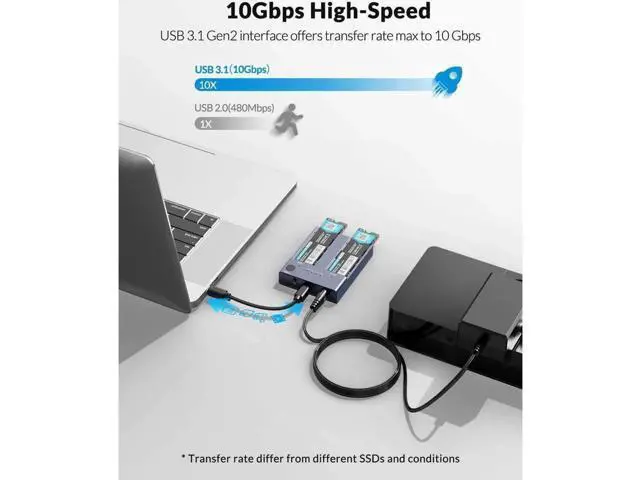 Alt view image 5 of 6 - Aomoproing Dual Bay M.2 NVME SSD Enclosure Offline Clone USB C 3.1 Gen2 10Gbps For M Key & M/B Key NVME PCIe SSD Hard Drive Reader