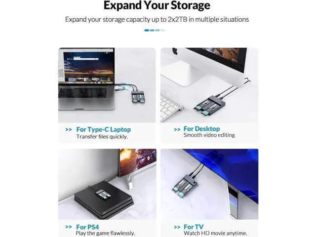 Alt view image 2 of 6 - Aomoproing M.2 NVME SSD Offline Clone Dual Bay 10Gbps USB C 3.1 Gen2 For M Key NVME PCIe M2 SSD Hard Drive Reader Enclosure docking