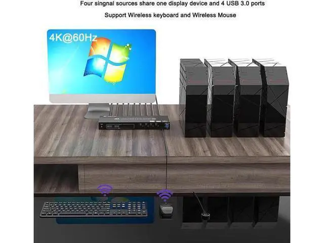 Alt view image 6 of 7 - USB 3.0 HDMI KVM Switch 4 Port Support 4K @60Hz RGB 4:4:4, USB Hub HDR EDID HDMI USB Switch 4 in 1 Out and 4 USB 3.0 Port for Keyboard Mouse Printer, with Controller, USB 3.0 Cables and HDMI-Cable