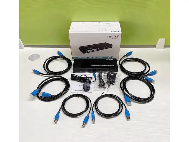 Alt view image 3 of 7 - Monitor HDMI KVM Switch 2 Port, 4K @60Hz USB HDMI Extended Display Switcher for 2 Computers Share 2 Monitors and 4 USB 2.0 Hub, Desktop Controller & USB Cables HD MI Cables Included