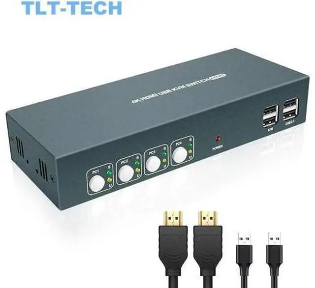 Main image of Switch HDMI KVM Switches 4 Port 4K@30Hz USB2.0 4 PC 1 Monitor Switch,Hotkey Switch,With 4 HDMI Cables and 4 USB Cables